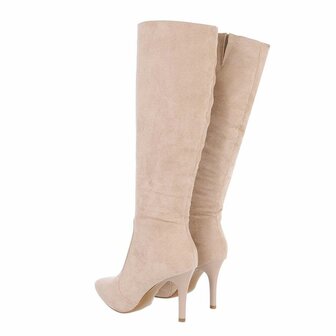 Dames hoge laarzen / high heels knielaarzen su&egrave;de-look - beige