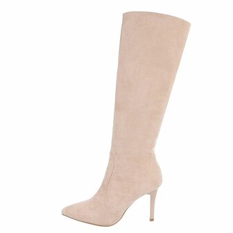 Dames hoge laarzen / high heels knielaarzen su&egrave;de-look - beige