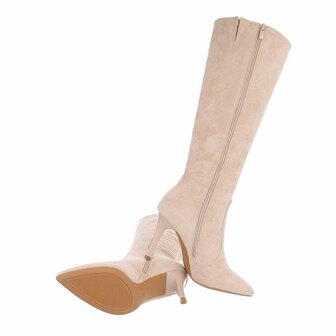 Dames hoge laarzen / high heels knielaarzen su&egrave;de-look - beige