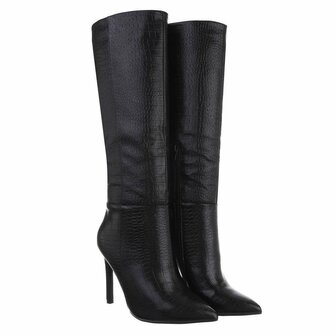 Dames hoge laarzen / knielaarzen high heels met krokoprint - zwart