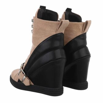 Dames wedge sneakers met sleehakken - lichtbruin / zwart