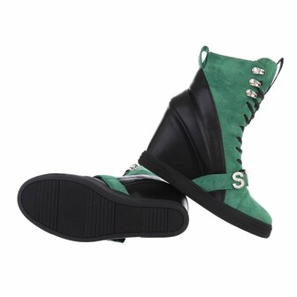 Dames wedge sneakers met sleehakken - groen / zwart
