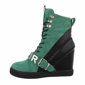 Dames wedge sneakers met sleehakken - groen / zwart