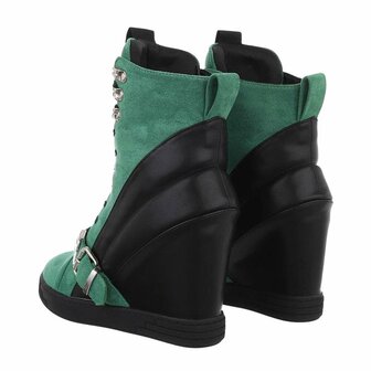 Dames wedge sneakers met sleehakken - groen / zwart