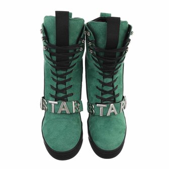 Dames wedge sneakers met sleehakken - groen / zwart