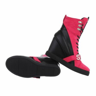 Dames wedge sneakers met sleehakken - fuchsia roze / zwart