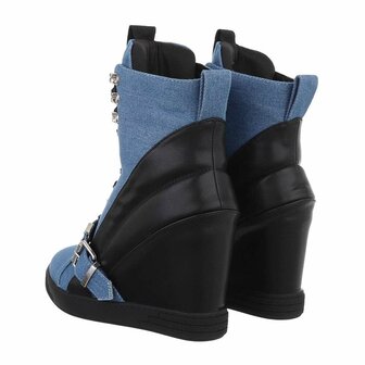 Dames wedge sneakers met sleehakken - denim blauw / zwart