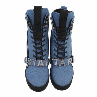 Dames wedge sneakers met sleehakken - denim blauw / zwart