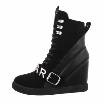 Dames wedge sneakers met sleehakken - zwart