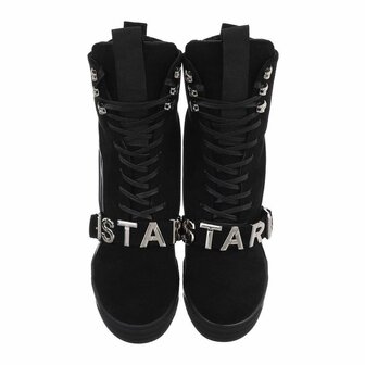 Dames wedge sneakers met sleehakken - zwart