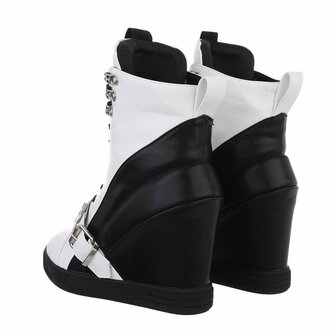 Dames wedge sneakers met sleehakken - wit / zwart