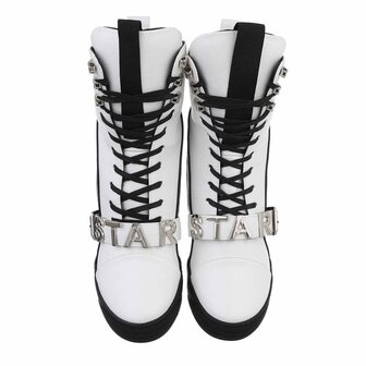 Dames wedge sneakers met sleehakken - wit / zwart