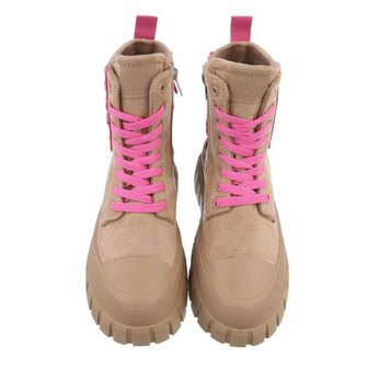 Dames veterboots / laarsjes met veters - lichtbruin taupe panterprint