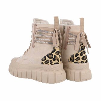 Dames veterboots / laarsjes met veters - beige panterprint