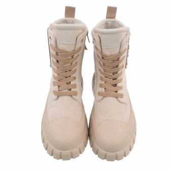 Dames veterboots / laarsjes met veters - beige panterprint