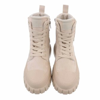 Dames veterboots / laarsjes met veters - beige