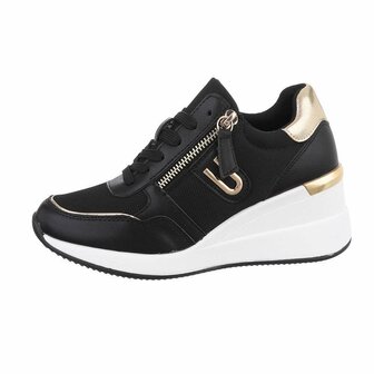 Dames wedge sneakers met sleehakken - zwart