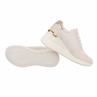 Dames wedge sneakers met sleehakken - beige