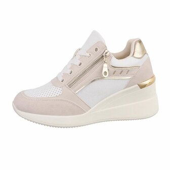 Dames wedge sneakers met sleehakken - beige