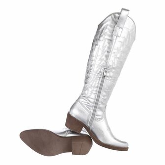 Dames hoge cowboy laarzen / western knielaarzen - zilver