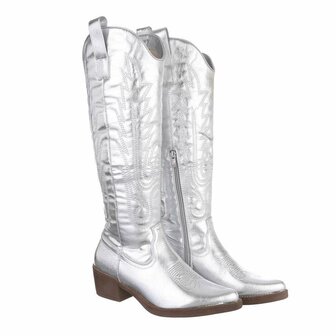 Dames hoge cowboy laarzen / western knielaarzen - zilver