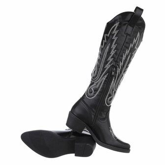 Dames hoge cowboy laarzen / western knielaarzen - zwart