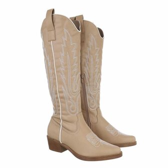 Dames hoge cowboy laarzen / western knielaarzen - bruin khaki