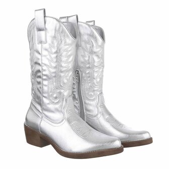 Dames cowboy laarzen / western kuitlaarzen - zilver