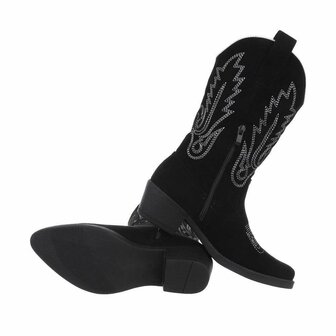 Dames cowboy laarzen / western kuitlaarzen su&egrave;de-look - zwart