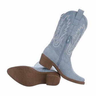 Dames cowboy laarzen / western kuitlaarzen su&egrave;de-look - blauw