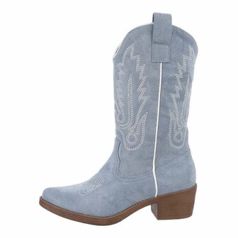 Dames cowboy laarzen / western kuitlaarzen su&egrave;de-look - blauw