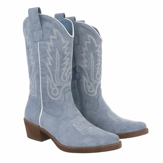 Dames cowboy laarzen / western kuitlaarzen su&egrave;de-look - blauw