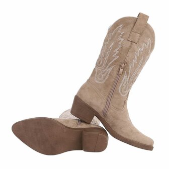 Dames cowboy laarzen / western kuitlaarzen su&egrave;de-look - khaki