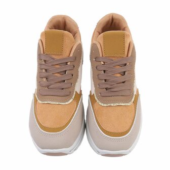 Dames sneakers met plateauzolen en panterprint - camel / oker geel