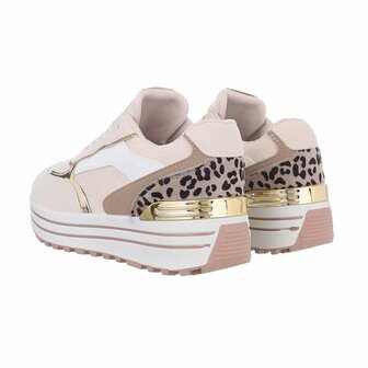 Dames sneakers met plateauzolen en panterprint - beige