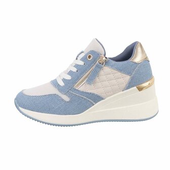 Dames wedge sneakers met sleehakken - denim blauw