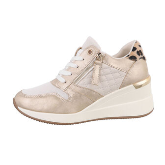 Dames wedge sneakers met sleehakken - goud / panterprint