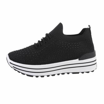 Dames instap sneakers / slip-on instappers met strass - zwart