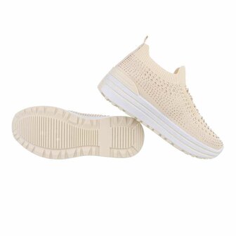 Dames instap sneakers / slip-on instappers met strass - beige