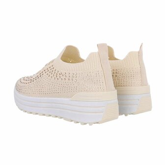 Dames instap sneakers / slip-on instappers met strass - beige