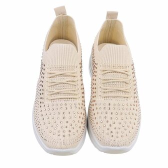 Dames instap sneakers / slip-on instappers met strass - beige