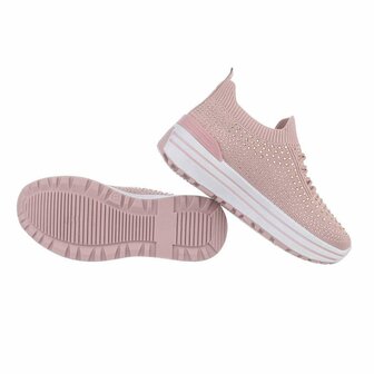 Dames instap sneakers / slip-on instappers met strass - oudroze