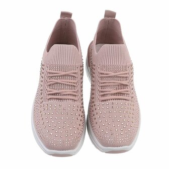 Dames instap sneakers / slip-on instappers met strass - oudroze