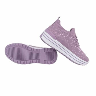 Dames instap sneakers / slip-on instappers met strass - paars