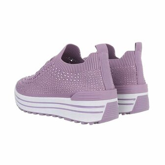 Dames instap sneakers / slip-on instappers met strass - paars