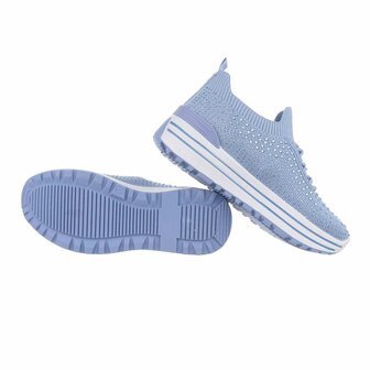 Dames instap sneakers / slip-on instappers met strass - denim blauw