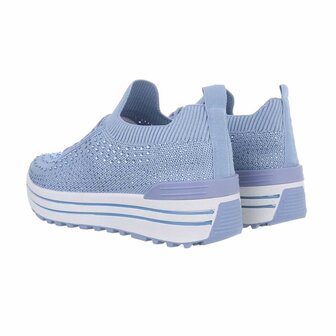 Dames instap sneakers / slip-on instappers met strass - denim blauw