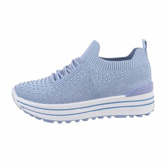 Dames instap sneakers / slip-on instappers met strass - denim blauw