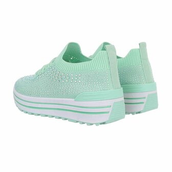 Dames instap sneakers / slip-on instappers met strass - mint