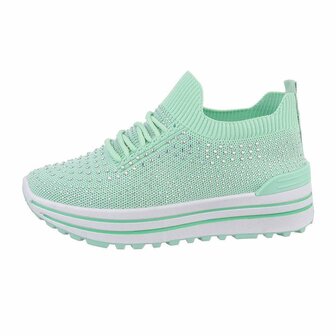 Dames instap sneakers / slip-on instappers met strass - mint